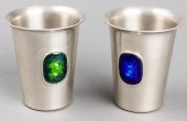 TIN CUPS W ENAMEL CABOCHONS, 2