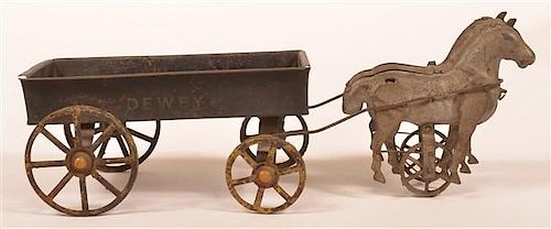 TIN "DEWEY" WAGON AND TWO HORSE