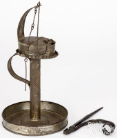 TIN FAT LAMP ON STAND, 19TH C.