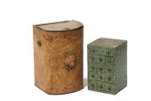 TIN HAMPER & WOODEN CABINET -