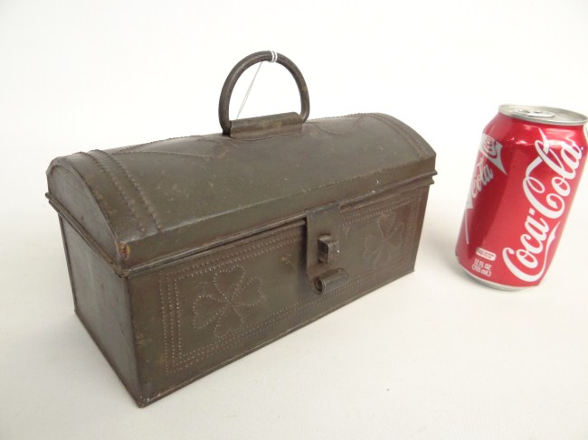 Tin heart decorated document box.