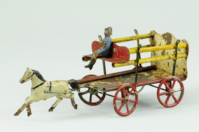 TIN HORSE DRAWN CART WITH RIDER