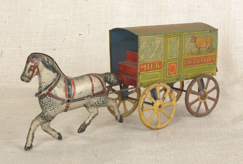Tin lithograph horse drawn milk