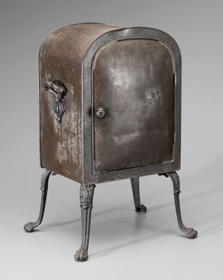 Tin plate warmer, ornate handl