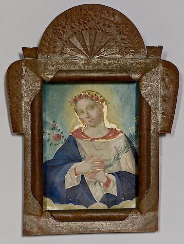 TIN RETABLO, VIRGIN MARYHandpainted