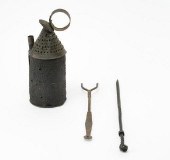 TIN STABLE LANTERN, IRON FORK