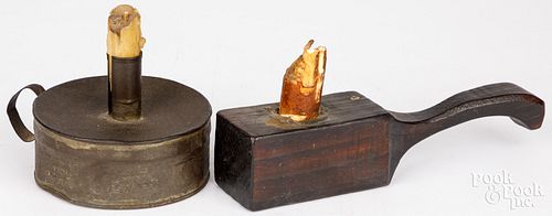 TIN TINDERBOX CANDLEHOLDER, 19TH