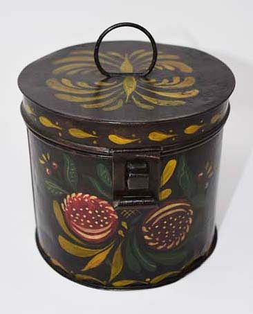 TIN TOLE DECORATED HINGED LID