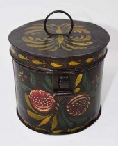 TIN TOLE DECORATED HINGED LID