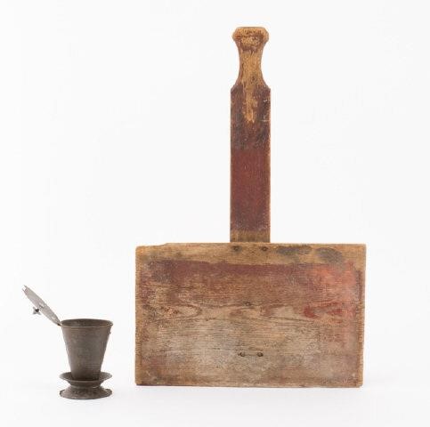 TIN WARMER, LATE 19TH C. & WOODEN