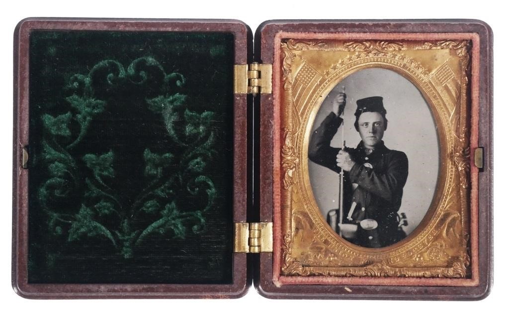 TINTYPE, SOLDIER, PATRIOTIC MAT &