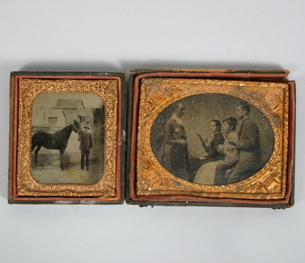 Tintypes of staged group and man
