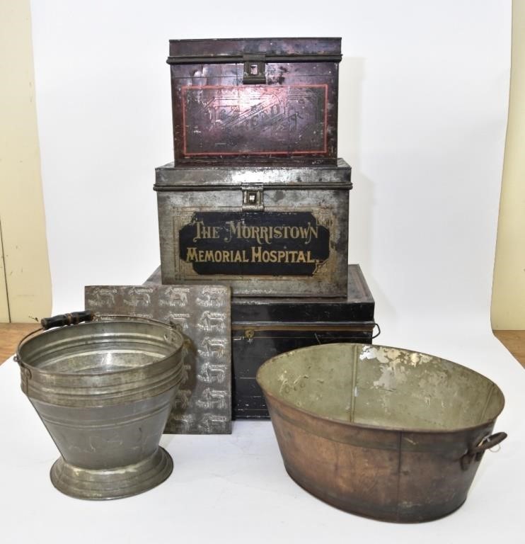 Tinware bread boxes, one"The