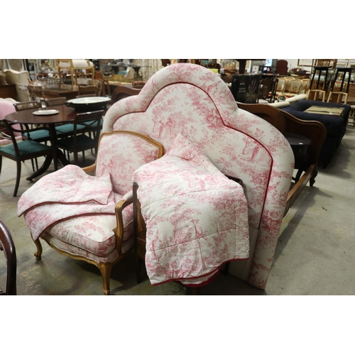 Toile upholstered double bed