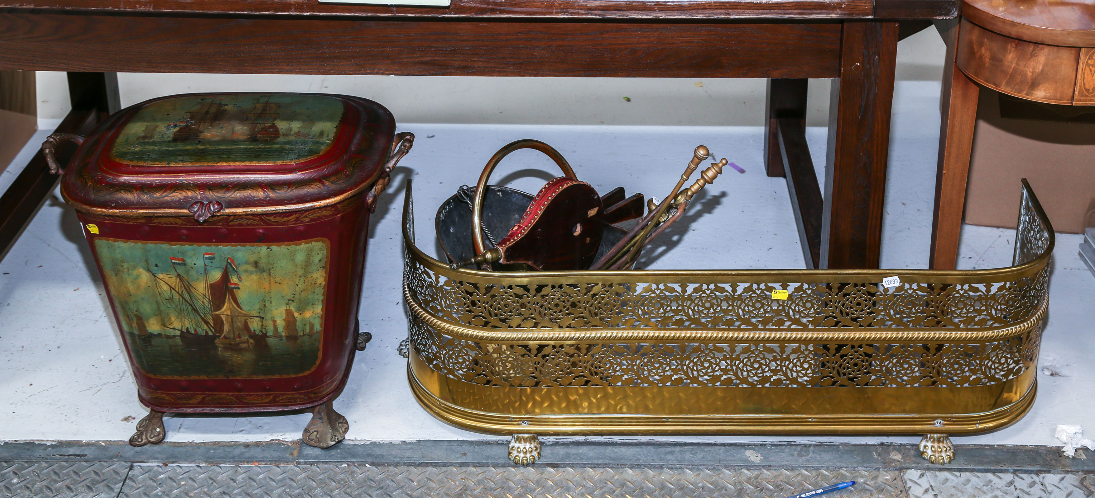 TOLE DECORATED COAL BIN & FIREPLACE