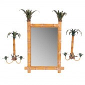 TOLE PALM TREE MIRROR & PAIR O