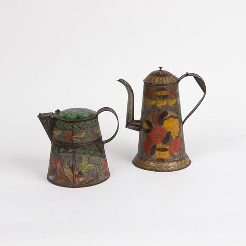 TOLE PEINTE COFFEE AND TEA POTS,