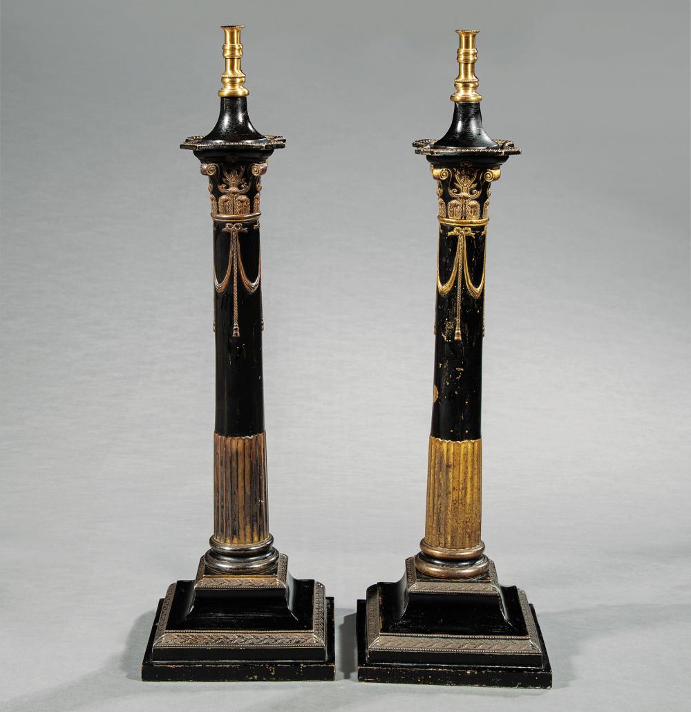 TOLE PEINTE COLUMNAR LAMPS, "E.F.
