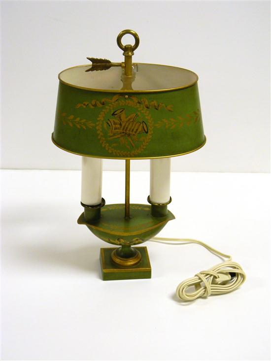 Tole table lamp  green and gilt 