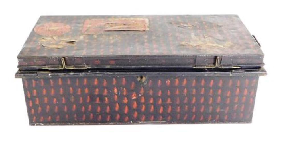 TOLE TRAVEL CHEST, 19TH C.,