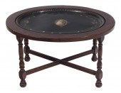 TOLE TRAY MOUNTED IN AN OAK TA