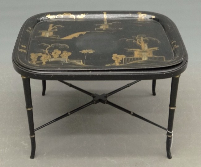 Tole tray on custom base. has Asian