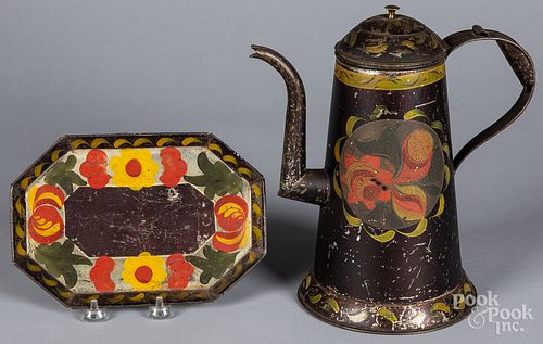 TOLEWARE COFFEE POT AND TRAY,