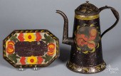 TOLEWARE COFFEE POT AND TRAY,