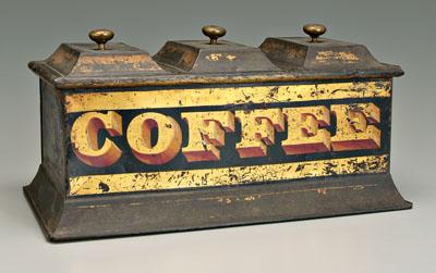Toleware coffee tin, three hinged