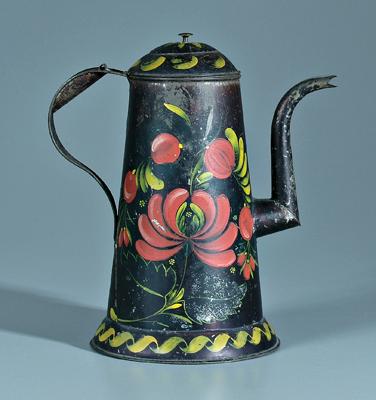 Toleware coffeepot, reinforced