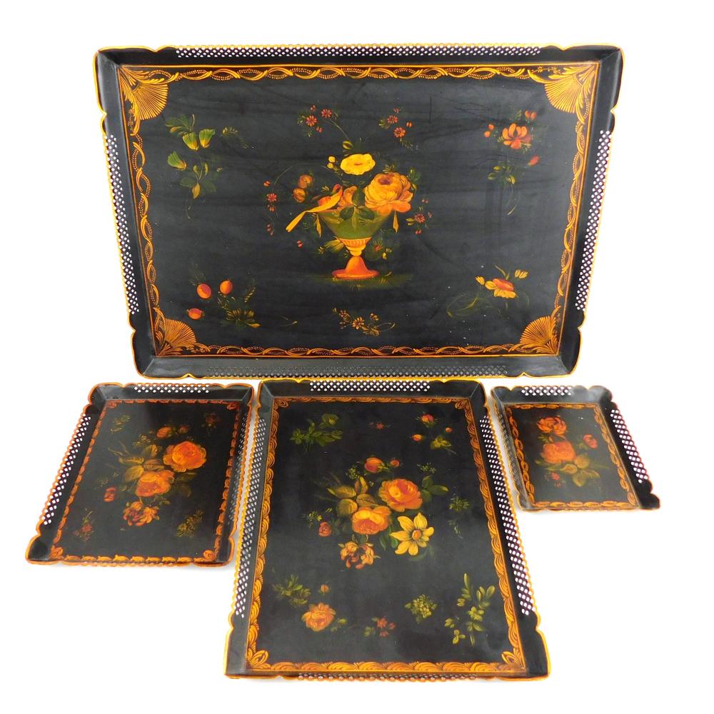 TOLEWARE, SET OF FOUR TRAYS, 20TH