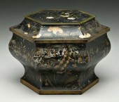 Toleware spice box, hexagonal