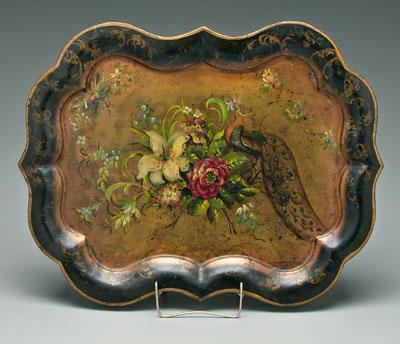 Toleware tray, cartouche shaped,