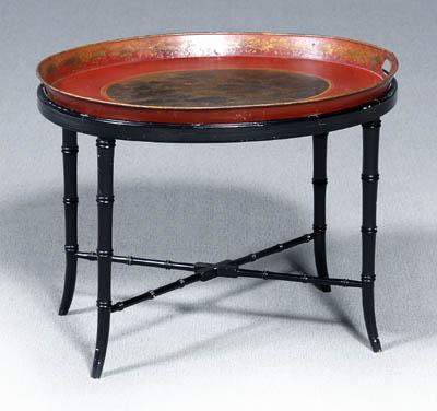 Toleware tray, central hand painted