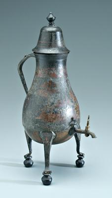 Toleware urn, lidded pear form on