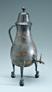 Toleware urn, lidded pear form