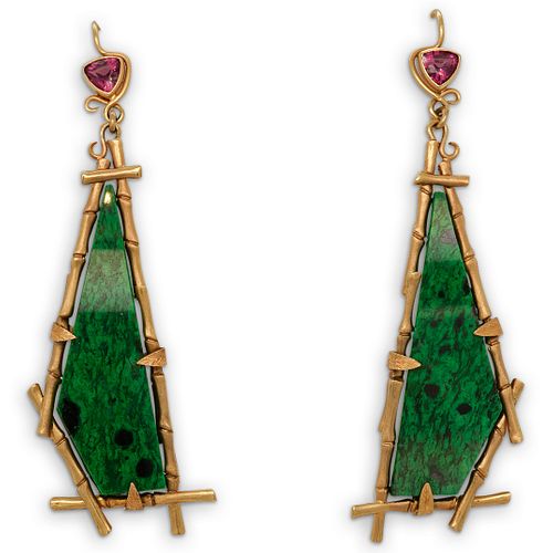 TOM CASTOR JADE AND GARNET DROP