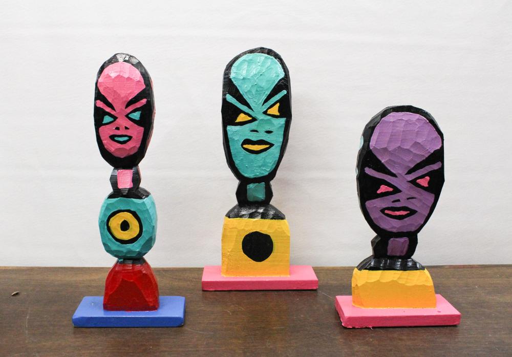 TOM CRAMER THREE CARVED AND PAINTED