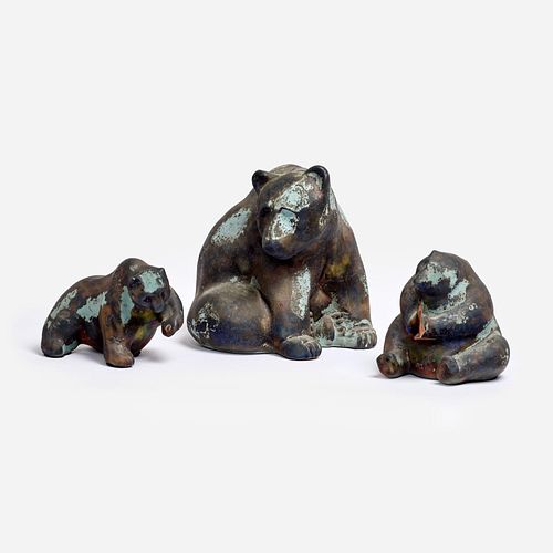 TONY EVANS THREE RAKU POTTERY BEARS