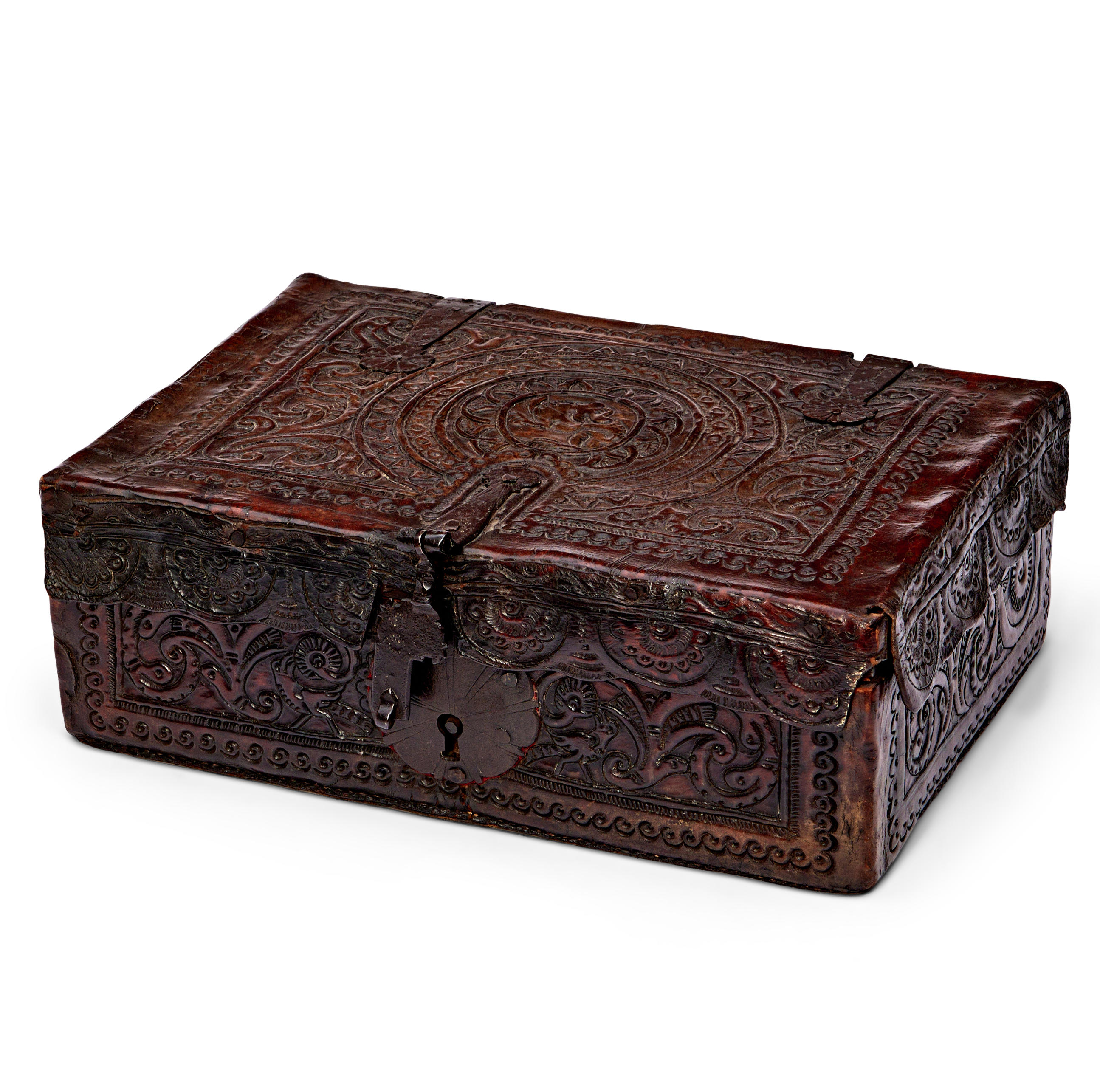 TOOLED LEATHER DOCUMENT BOX,
