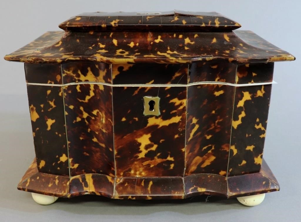 Tortoise shell tea caddy, circa