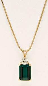 Tourmaline, diamond pendant, n