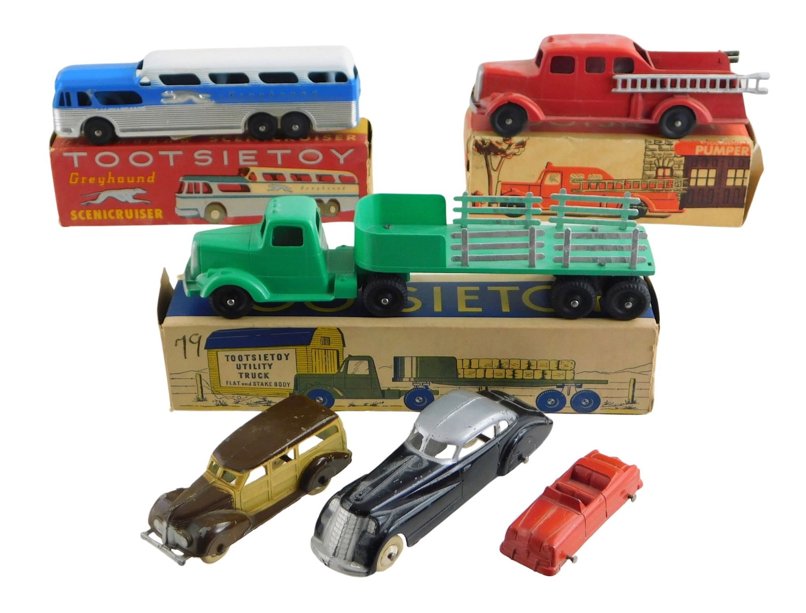TOYS: SIX TOOTSIETOY TRUCKS AND