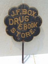 TRADE SIGN "J.F. BOX DRUG & BO