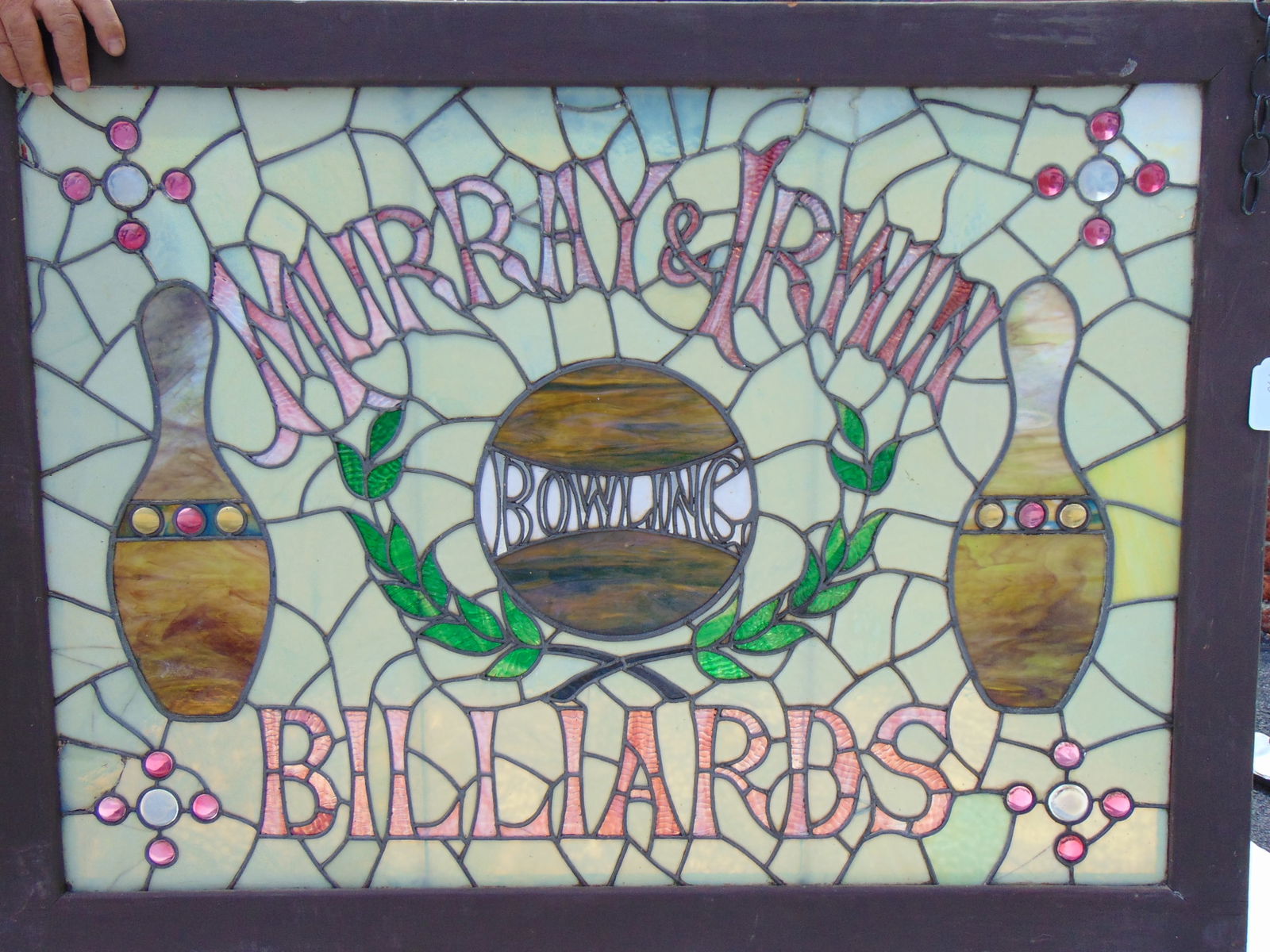 TRADE SIGN LEADED WINDOW IN FRAME