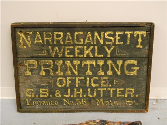 Trade sign ''Narragansett Weekly