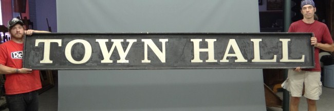 Trade sign ''Town Hall'' painted on