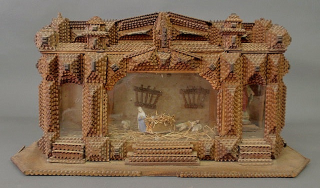 Tramp Art carved nativity scene