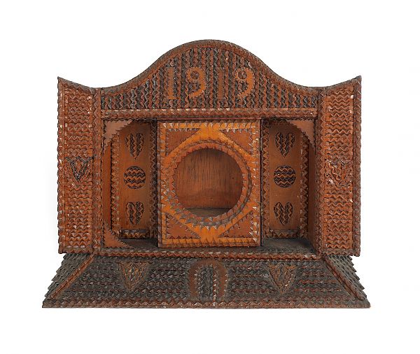 Tramp art clock hutch dated 1919