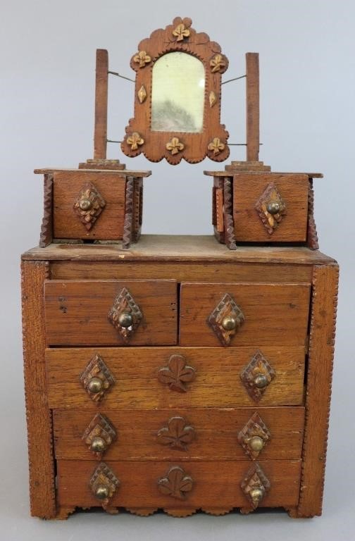 Tramp Art doll dresser, early